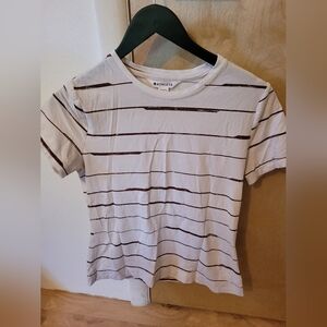 Athleta Striped Tee Maroon And Cream